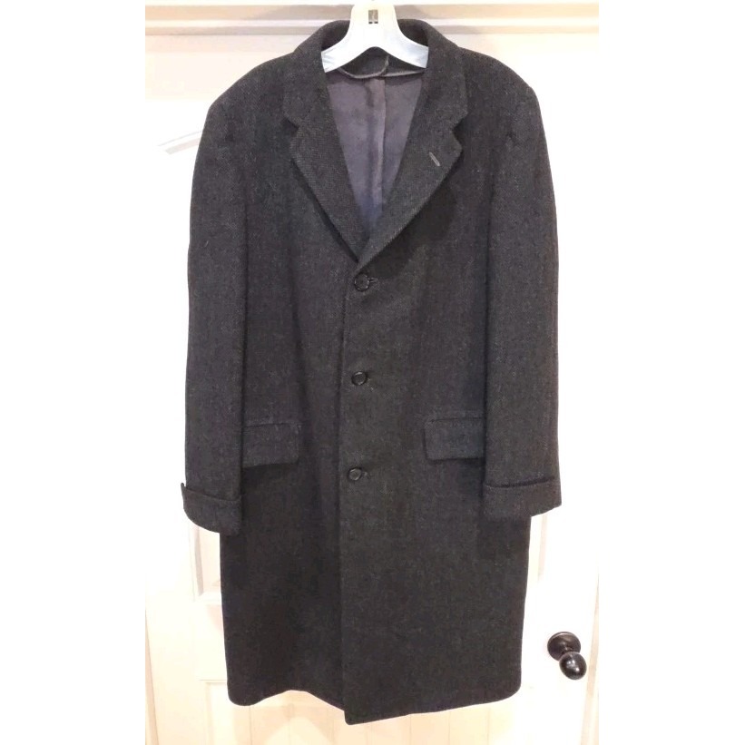 Vintage 1940s To 50s Scotshire Tweed 100% Wool Vtg Trenchcoat Dark Grey Euc